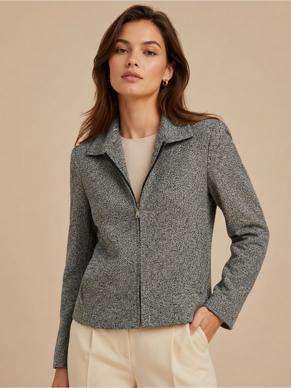 Emma James Black White Tweed Zip Career Blazer Jacket Size 6